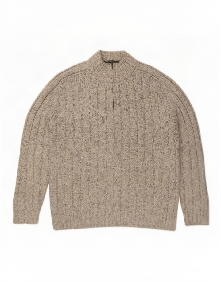 Marks & Spencer Mens Zip Neck Jumper Sweater 2XL Grey Flecked Wool