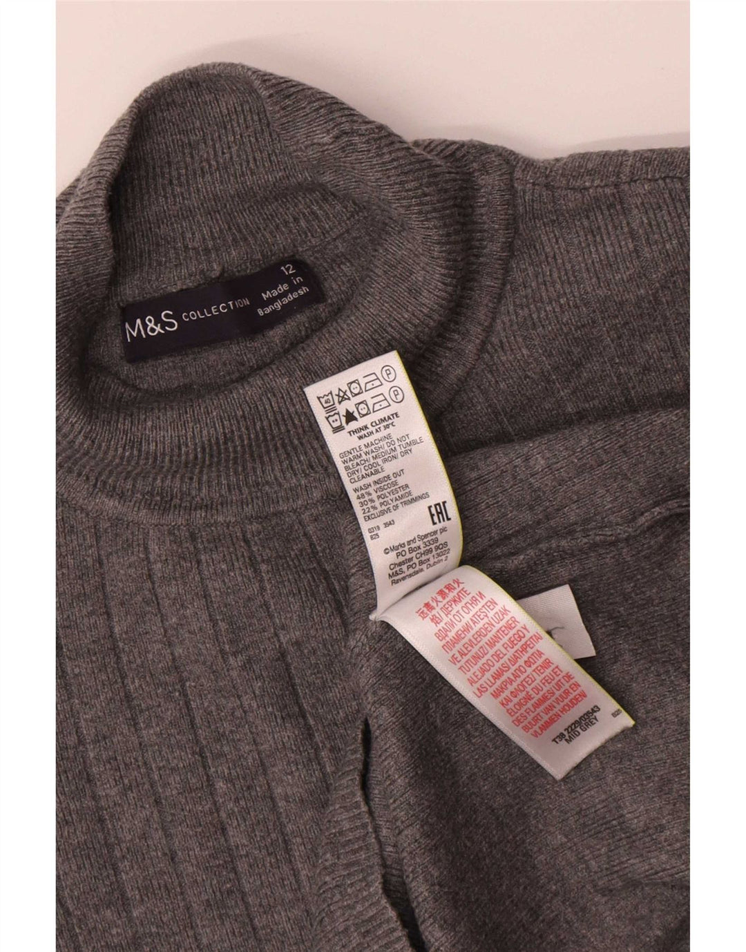 Marks & Spencer Womens Turtle Neck Jumper Sweater UK 12 Medium Grey Viscose