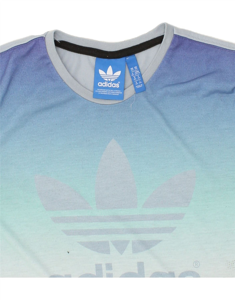 ADIDAS Mens Graphic T-Shirt Top XS Blue Colourblock Polyester Vintage Adidas and Second-Hand Adidas from Messina Hembry 