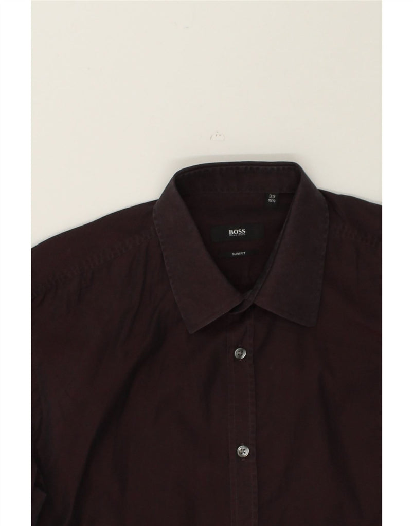 HUGO BOSS Mens Slim Fit Shirt Size 15 1/2 39 Medium Burgundy Cotton | Vintage Hugo Boss | Thrift | Second-Hand Hugo Boss | Used Clothing | Messina Hembry 