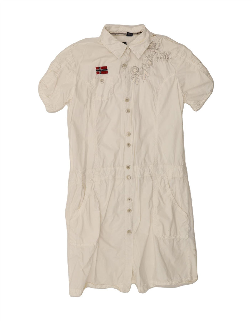 NAPAPIJRI Womens Short Sleeves Shirt Dress UK 14 Medium White Cotton Vintage Napapijri and Second-Hand Napapijri from Messina Hembry 