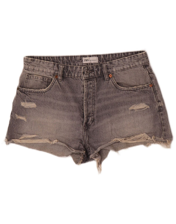 Zara Womens Distressed Denim Shorts EU 42 Large W32 Grey Cotton