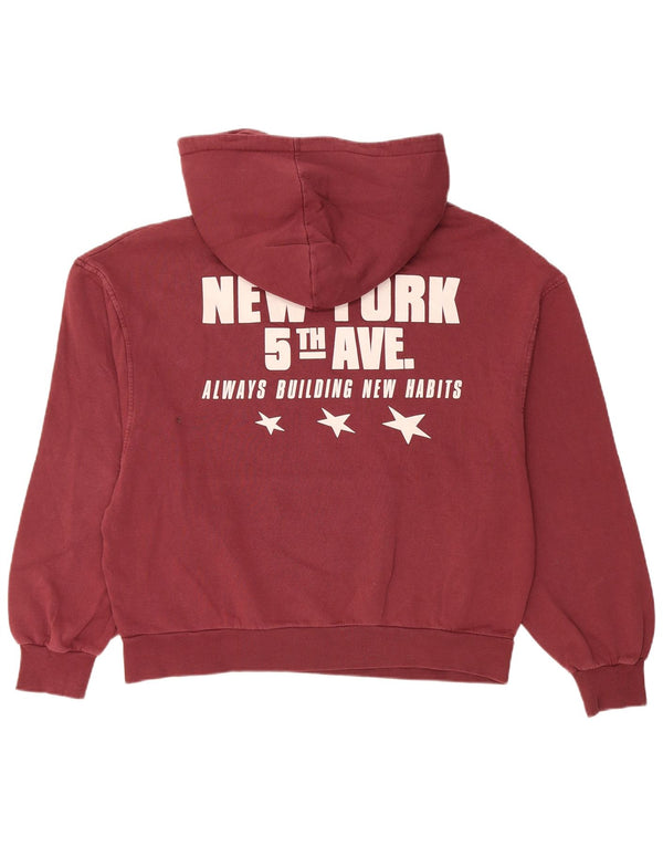 Pull & Bear Womens Graphic Oversized Hoodie Jumper UK 14 Medium Burgundy