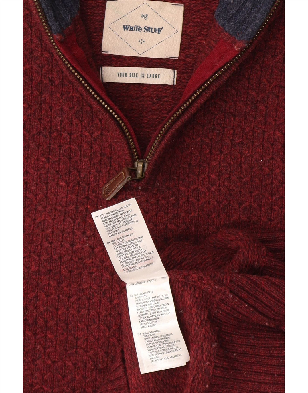 White Stuff Mens Zip Neck Jumper Sweater Large Burgundy Wool