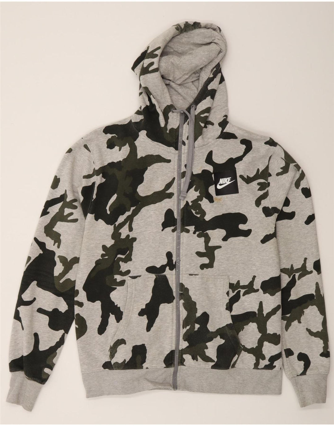 Nike Mens Zip Hoodie Sweater Large Grey Camouflage Cotton