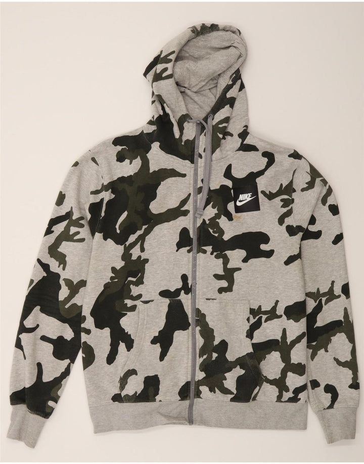 Nike Mens Zip Hoodie Sweater Large Grey Camouflage Cotton