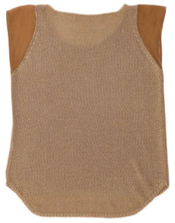 Zara Womens Knit Blouse Top UK 16 Large Beige Colourblock Acrylic