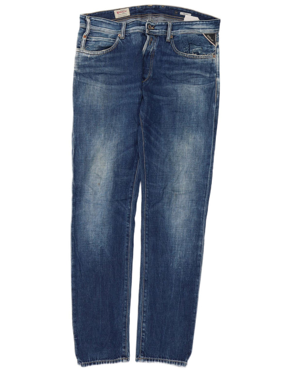 Replay Mens Slim Jeans W33 L32 Blue Cotton