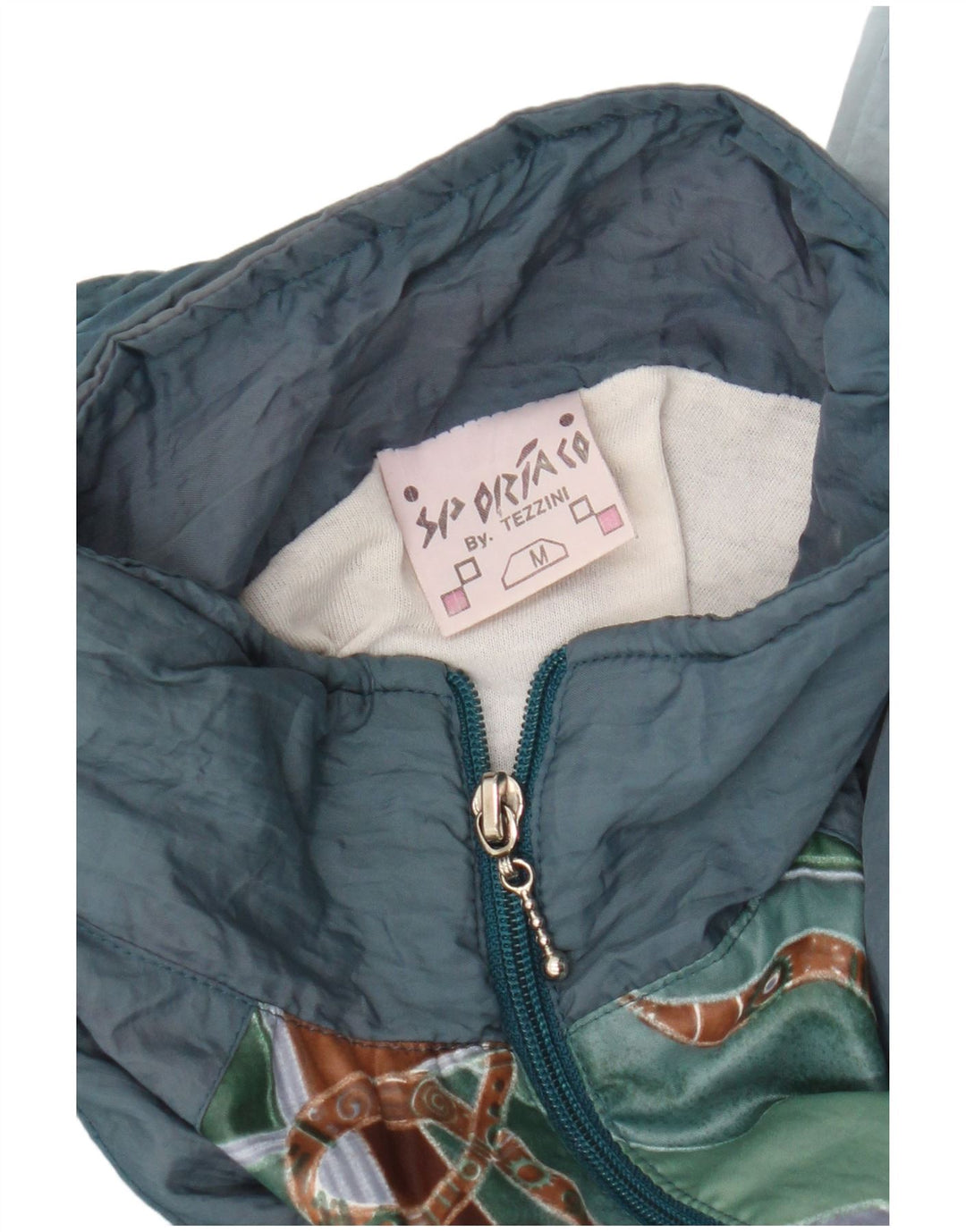 Vintage Mens Tracksuit Top Jacket Medium Blue Geometric Polyamide