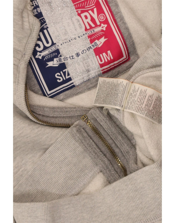 Superdry Womens Graphic Zip Hoodie Sweater UK 12 Medium Grey Cotton