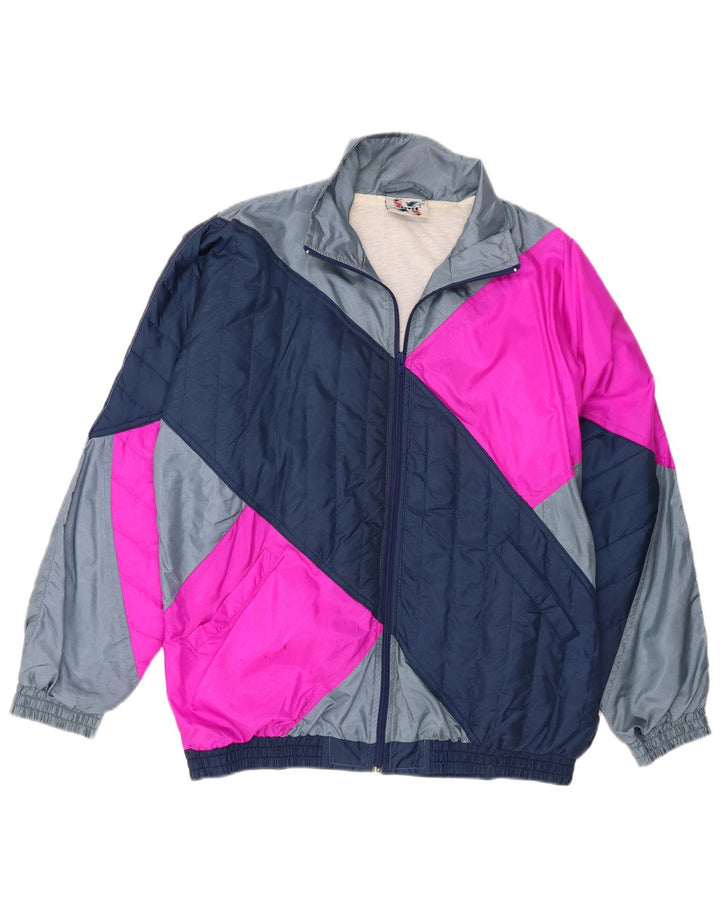 Master Mens Tracksuit Top Jacket Medium Navy Blue Colourblock Nylon