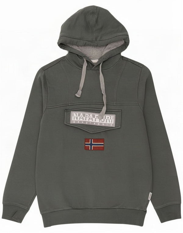 Napapijri Mens Geographic Graphic Hoodie Jumper Small Grey Cotton