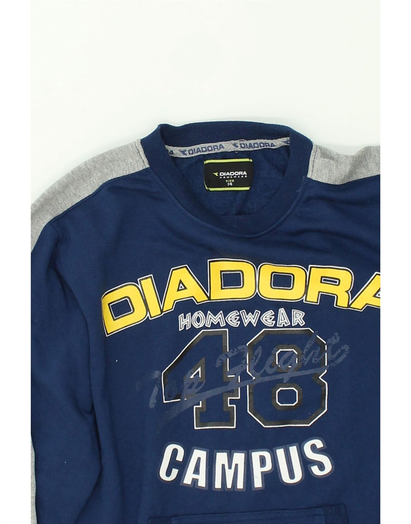 DIADORA Boys Graphic Sweatshirt Jumper 13-14 Years Navy Blue Cotton | Vintage Diadora | Thrift | Second-Hand Diadora | Used Clothing | Messina Hembry 