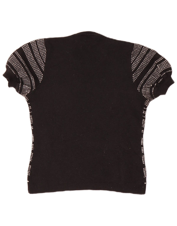 Luisa Spagnoli Womens Crew Neck Jumper Sweater UK 12 Medium Black Striped