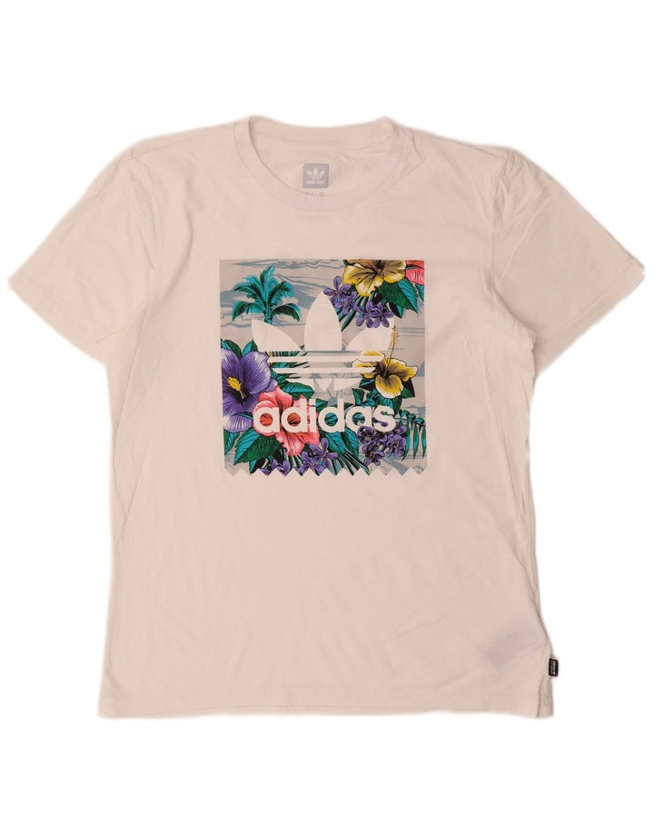 ADIDAS Mens Graphic T-Shirt Top Medium White Cotton Hawaiian