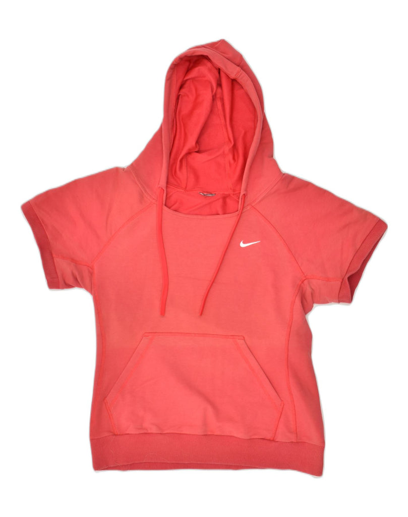 NIKE Womens Short Sleeve Hoodie Jumper UK 14 Medium Red | Vintage Nike | Thrift | Second-Hand Nike | Used Clothing | Messina Hembry 