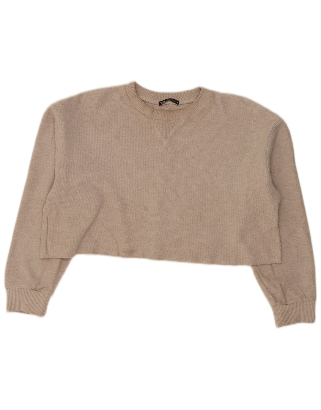 Zara Womens Crop Oversized Sweatshirt Jumper UK 16 Large Beige Polyester