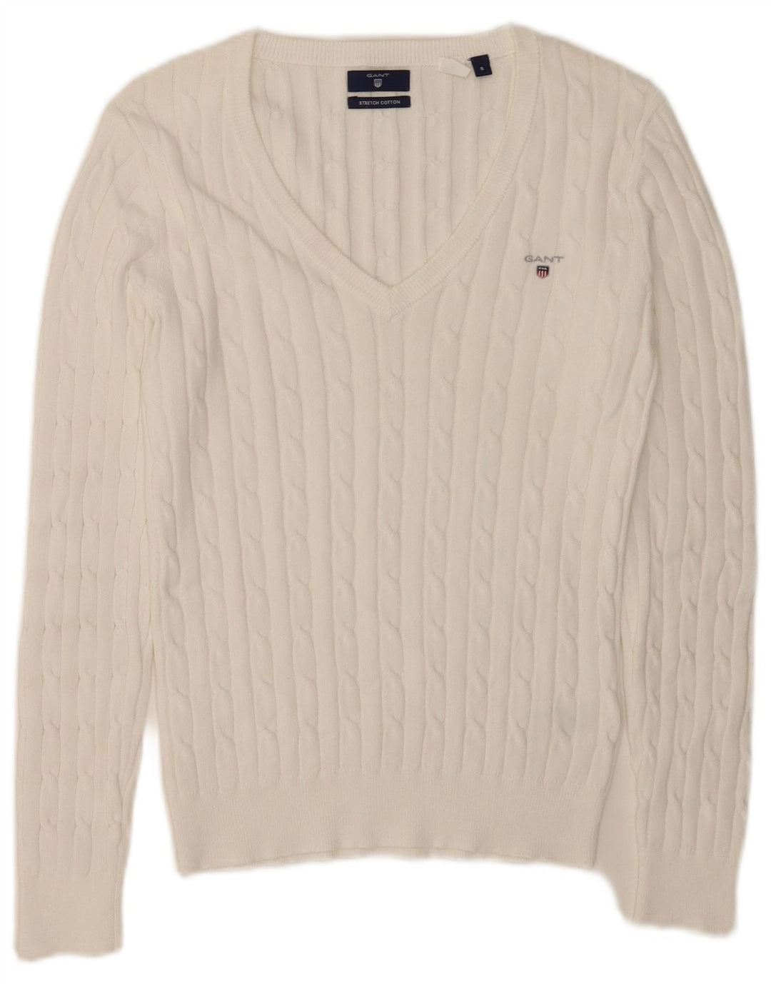 Gant Womens V-Neck Jumper Sweater UK 10 Small White Cotton