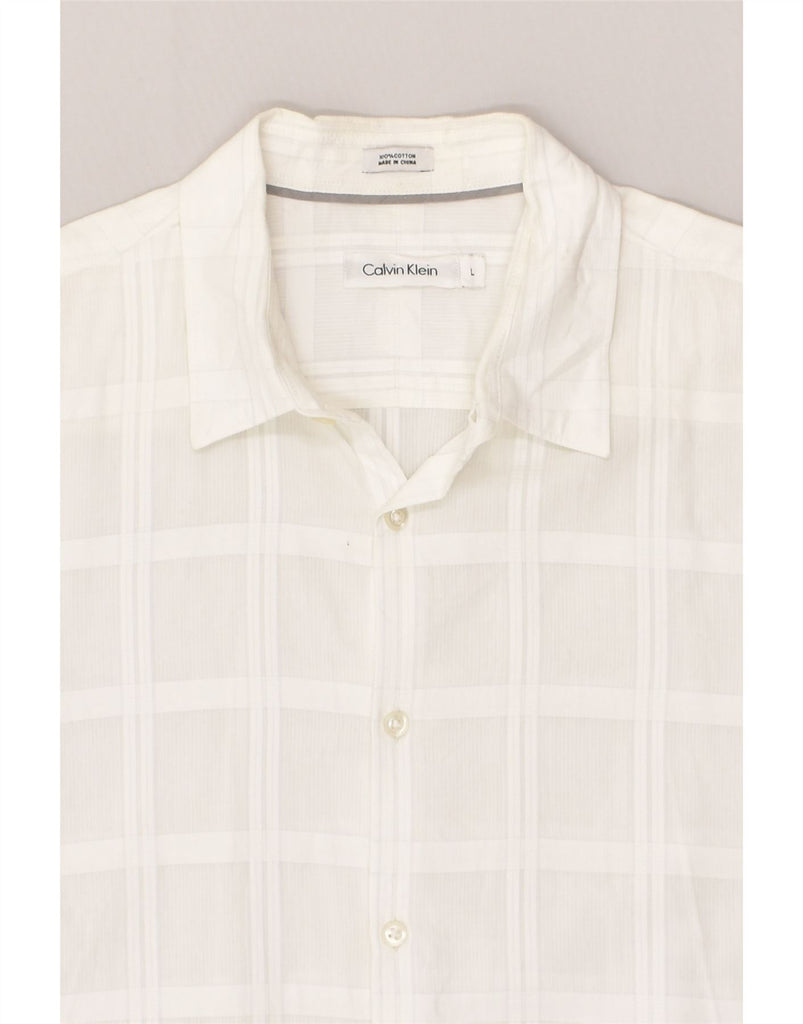 CALVIN KLEIN Mens Short Sleeve Shirt Large White Check Cotton | Vintage Calvin Klein | Thrift | Second-Hand Calvin Klein | Used Clothing | Messina Hembry 