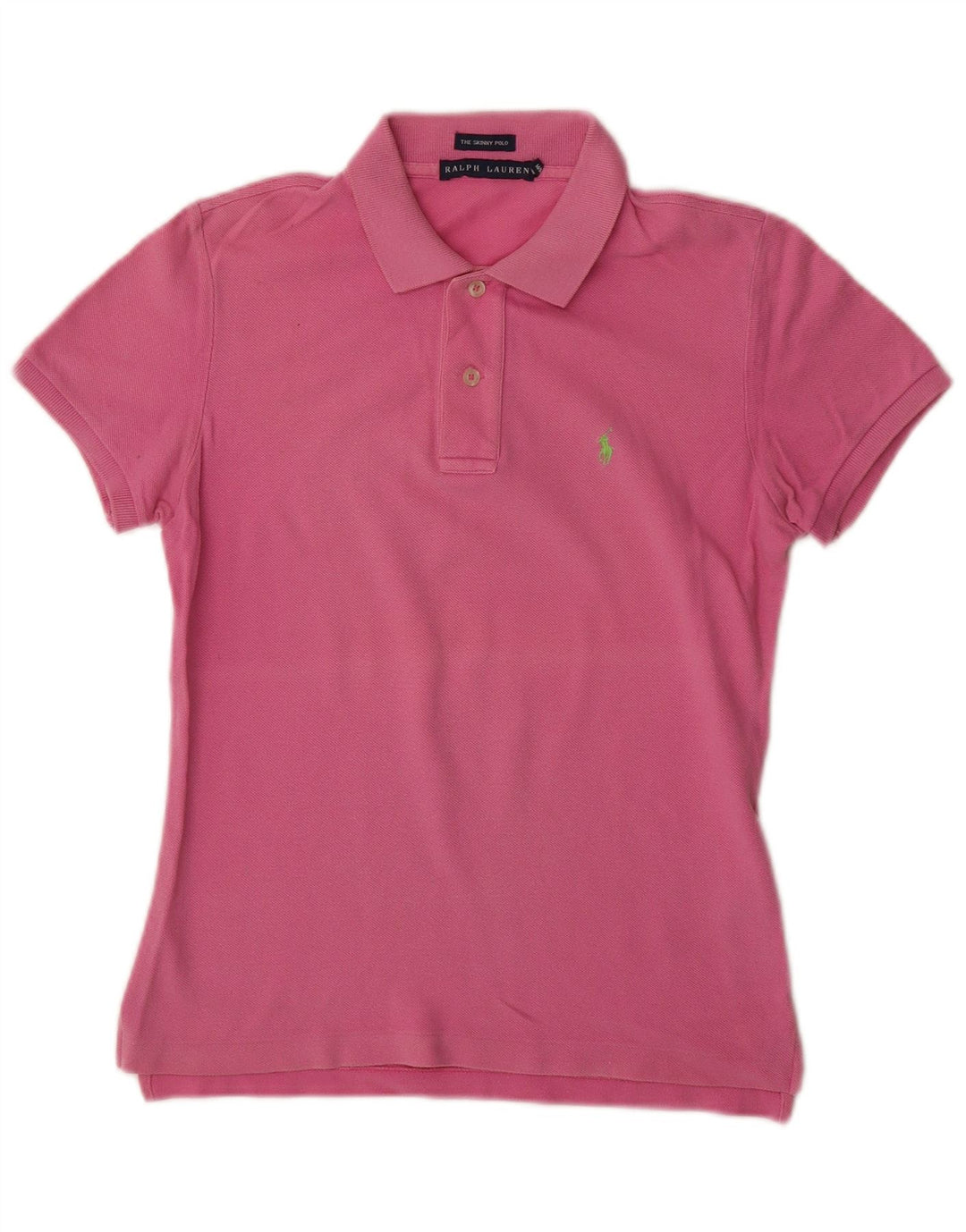 RALPH LAUREN Womens Skinny Polo Shirt UK 12 Medium Pink Cotton