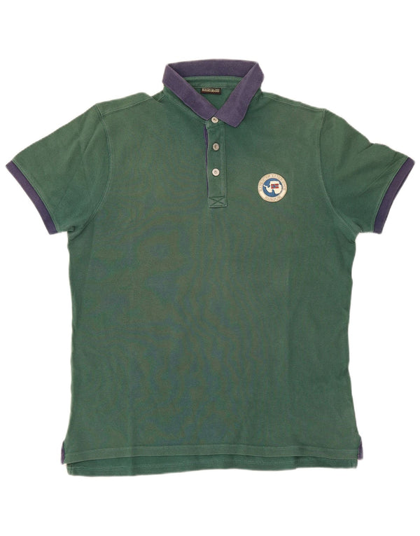 Napapijri Mens Geographic Rugby Polo Shirt XL Green Colourblock Cotton