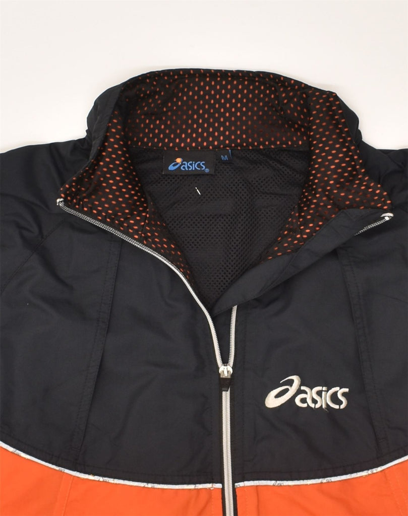 ASICS Mens Hooded Rain Jacket UK 38 Medium Navy Blue Colourblock Polyester | Vintage Asics | Thrift | Second-Hand Asics | Used Clothing | Messina Hembry 