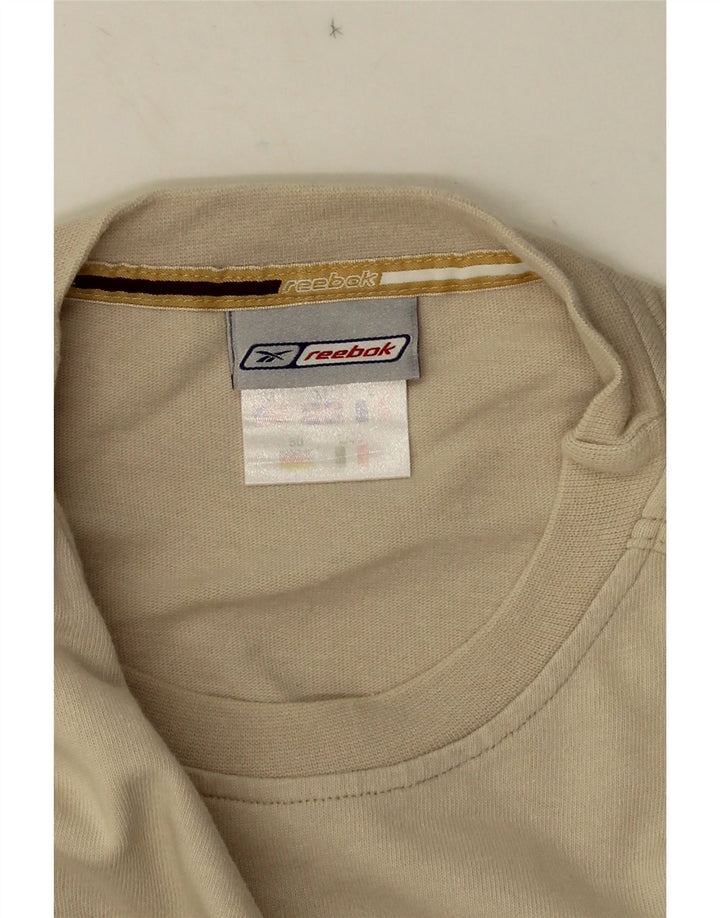 REEBOK Mens Graphic T-Shirt Top Medium Beige Colourblock