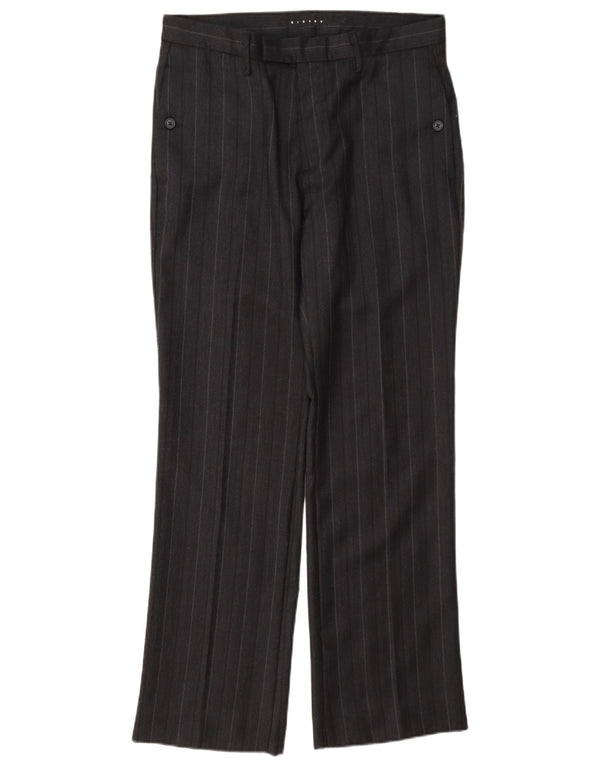 Sisley Womens Straight Suit Trousers IT 48 XL W36 L31 Black Pinstripe Wool