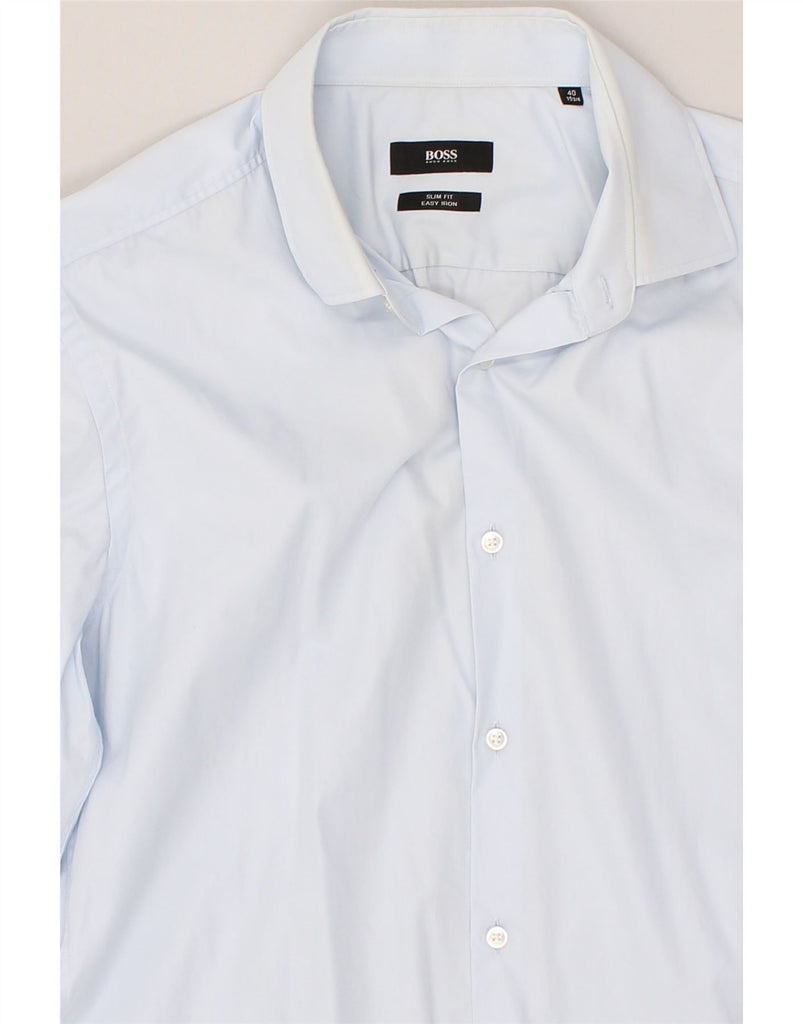 HUGO BOSS Mens Slim Fit Shirt Size 40 15 3/4 Medium Blue Cotton | Vintage Hugo Boss | Thrift | Second-Hand Hugo Boss | Used Clothing | Messina Hembry 