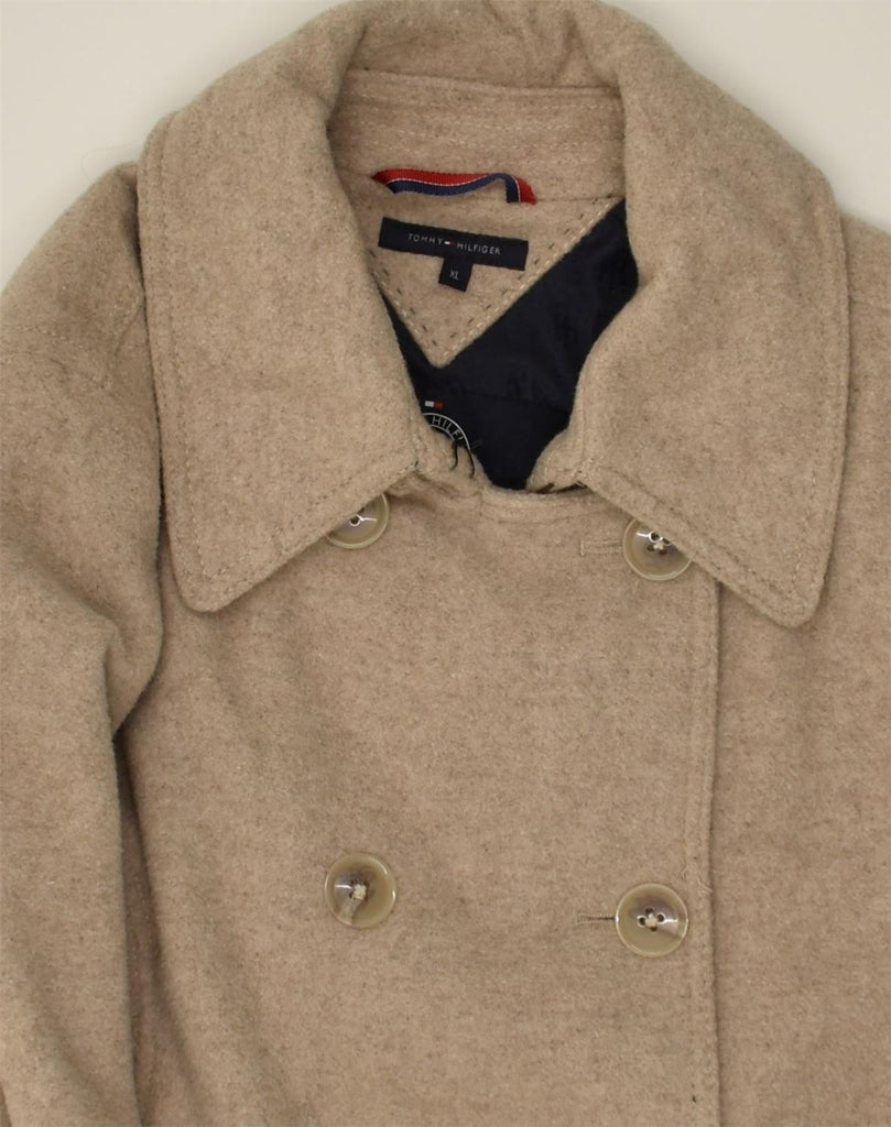 TOMMY HILFIGER Womens Pea Coat UK 18 XL Beige Wool | Vintage Tommy Hilfiger | Thrift | Second-Hand Tommy Hilfiger | Used Clothing | Messina Hembry 