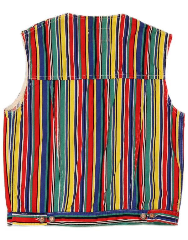 Benetton Womens Blue Family Waistcoat UK 18 XL Multicoloured Striped Cotton