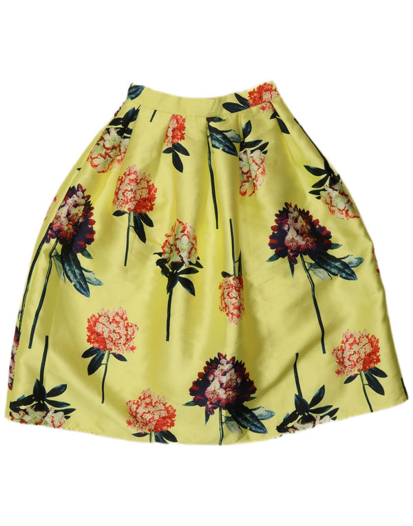 Vintage Womens Bubble Skirt XS W26 Yellow Floral Polyester