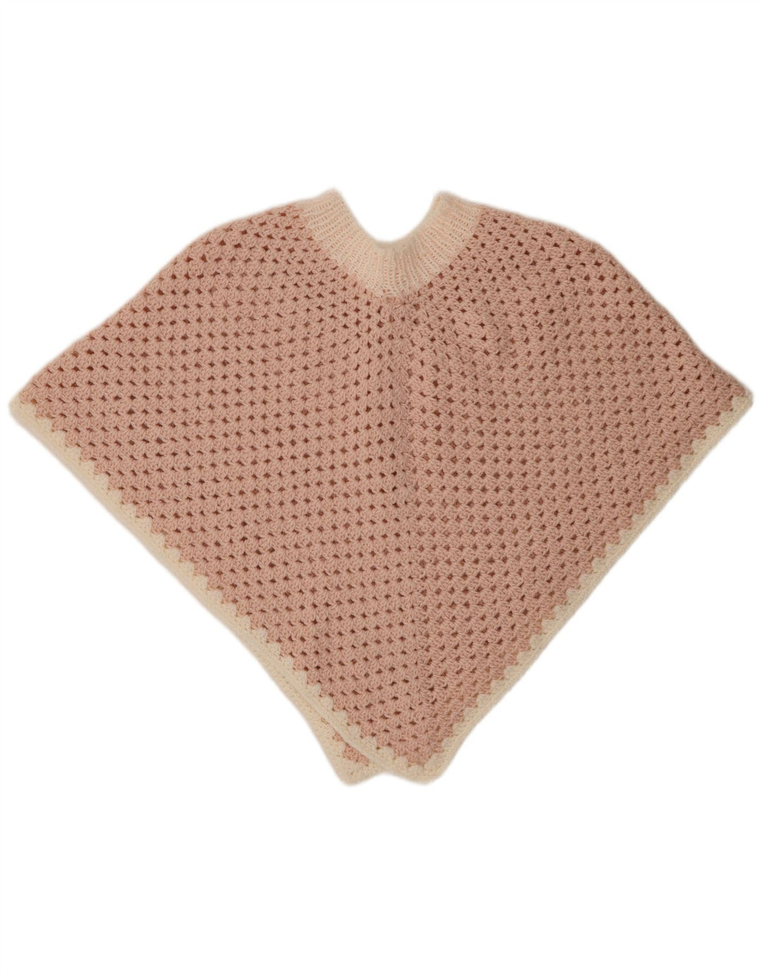 VINTAGE Womens Crochet Poncho Jumper One Size Pink Colourblock