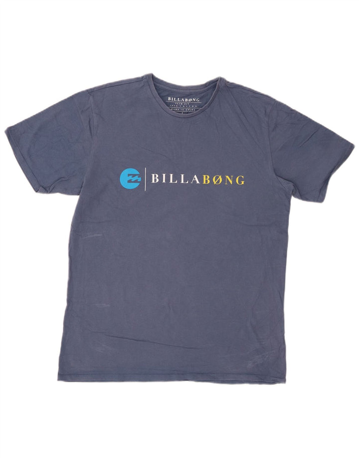 BILLABONG Mens Slim Fit Graphic T-Shirt Top Large Navy Blue Cotton