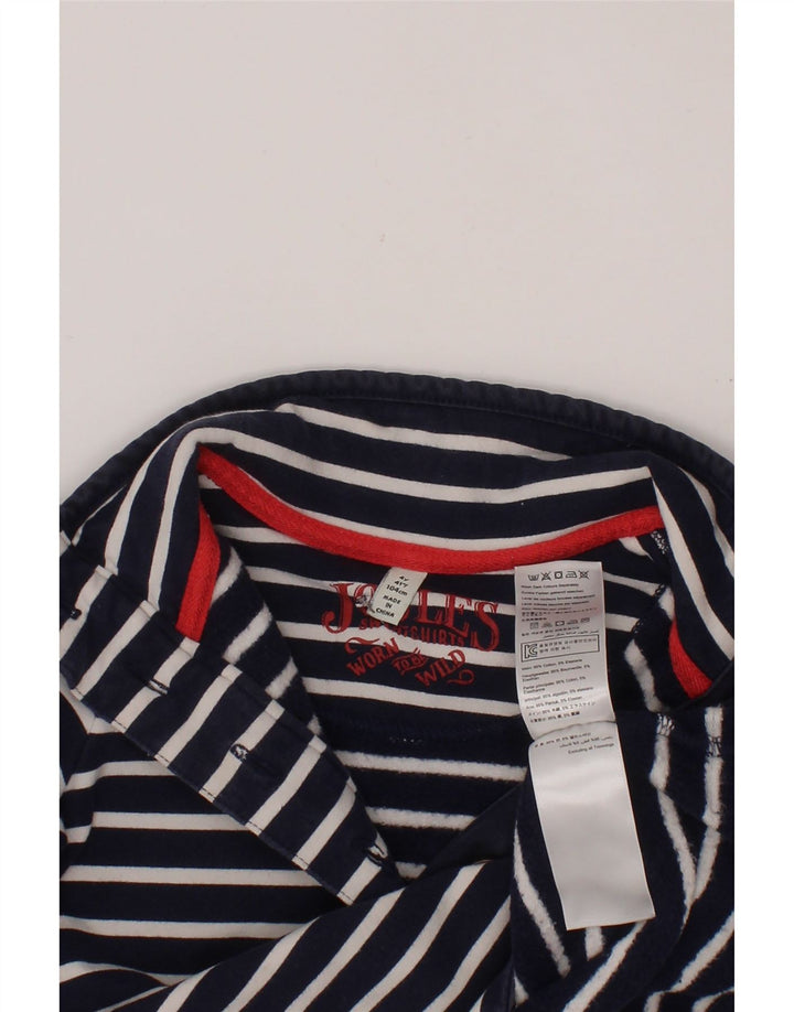JOULES Girls Button Neck Sweatshirt Jumper 3-4 Years Navy Blue Striped