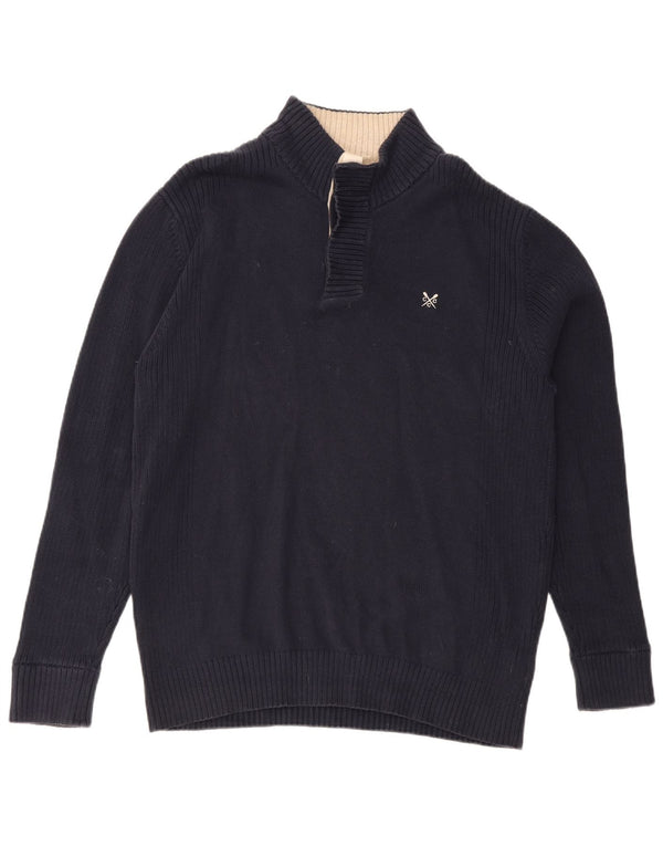 Crew Clothing Mens Zip Neck Jumper Sweater XL Navy Blue Cotton