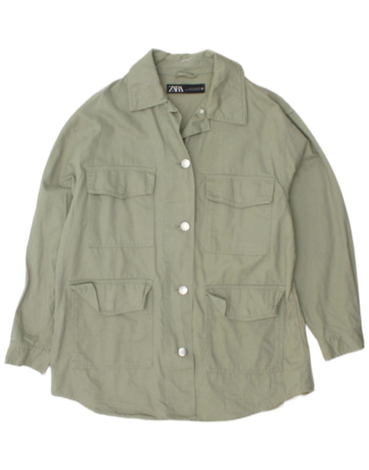 Zara Mens Oversized Utility Jacket UK 10 Small Green Cotton