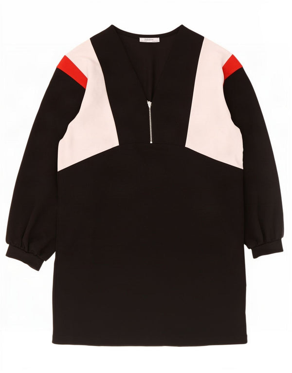 Zara Womens Long Sleeve Jumper Dress UK 14 Medium Black Colourblock