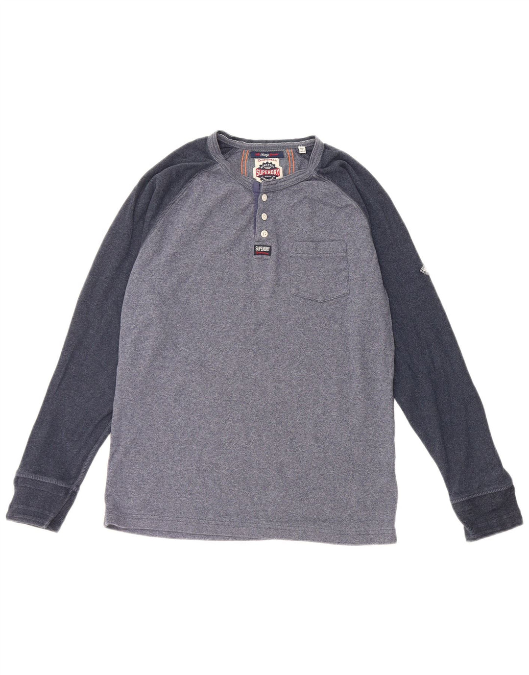 Superdry Mens Top Long Sleeve XL Blue Colourblock Cotton