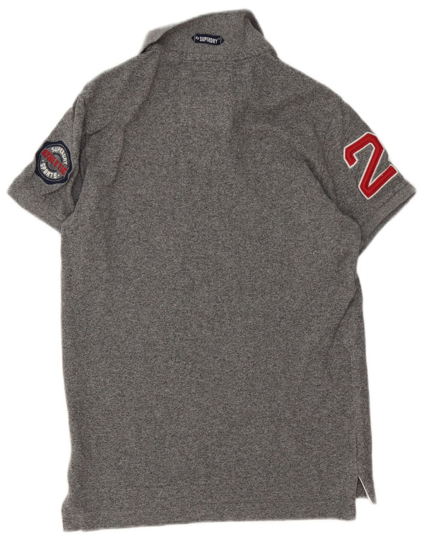 Superdry Mens Graphic Classic Fit Polo Shirt Small Grey Flecked Cotton