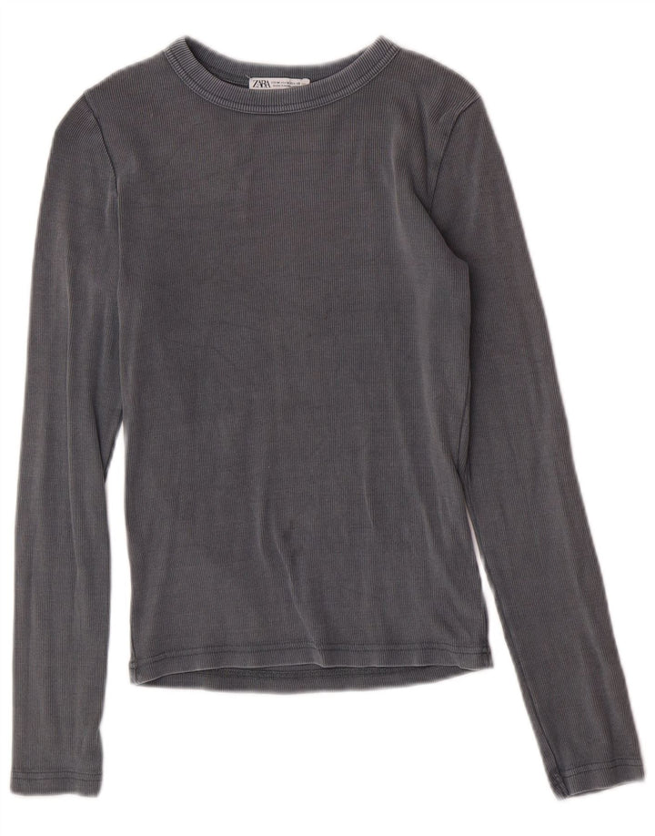 Zara Womens Top Long Sleeve UK 12 Medium Grey Cotton