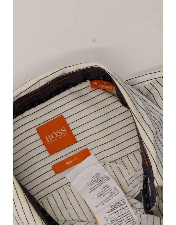 Hugo Boss Womens Slim Fit Shirt Medium White Pinstripe Cotton