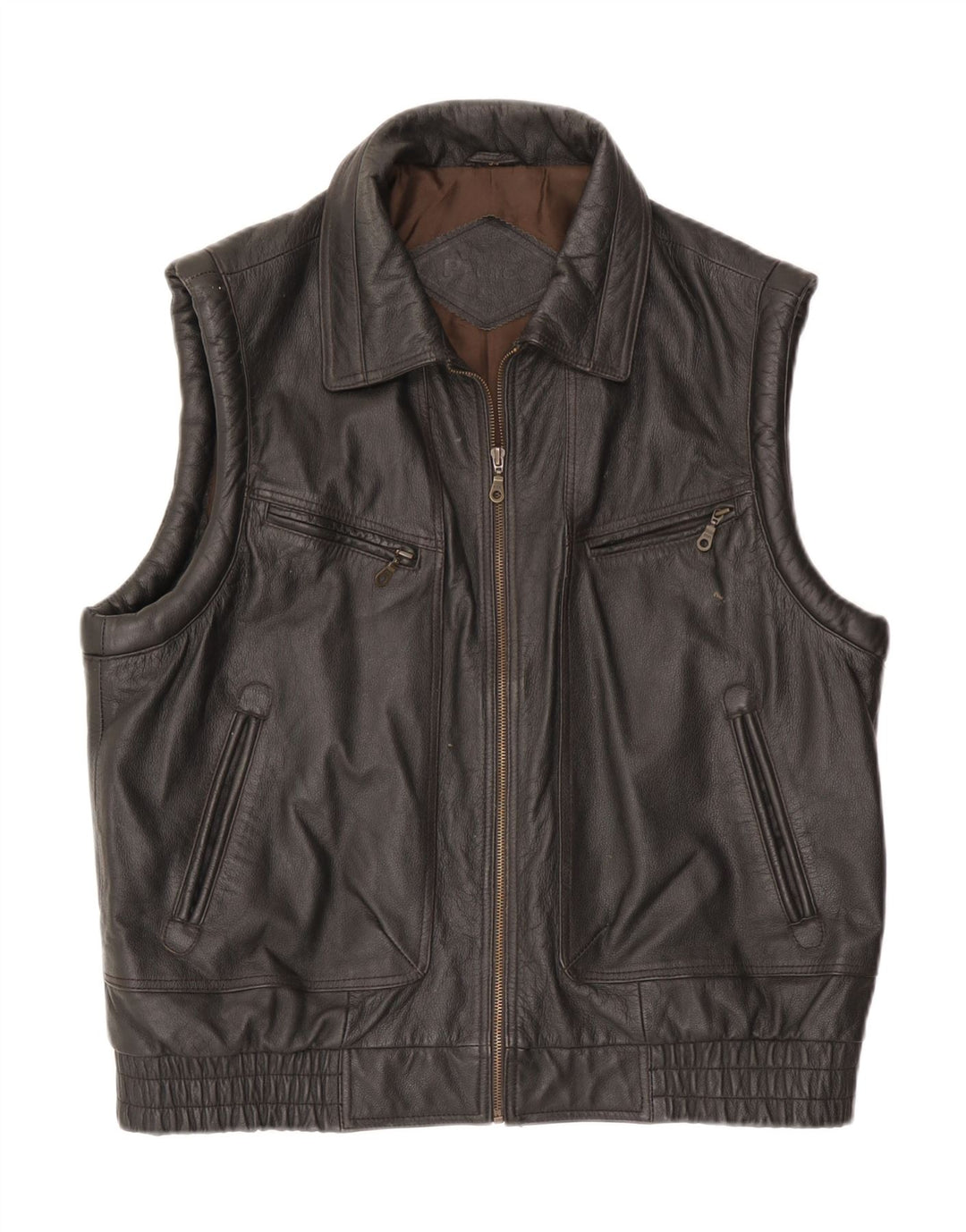 Vintage Mens Leather Gilet IT 54 2XL Brown Leather