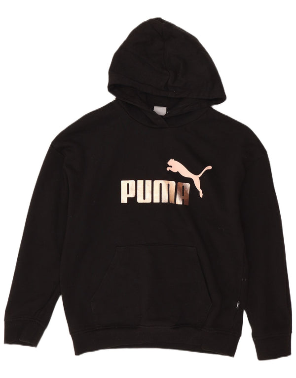 PUMA Girls Graphic Hoodie Jumper 13-14 Years Black Cotton