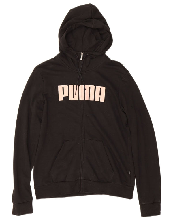 Puma Womens Graphic Zip Hoodie Sweater UK 14 Medium Black Cotton