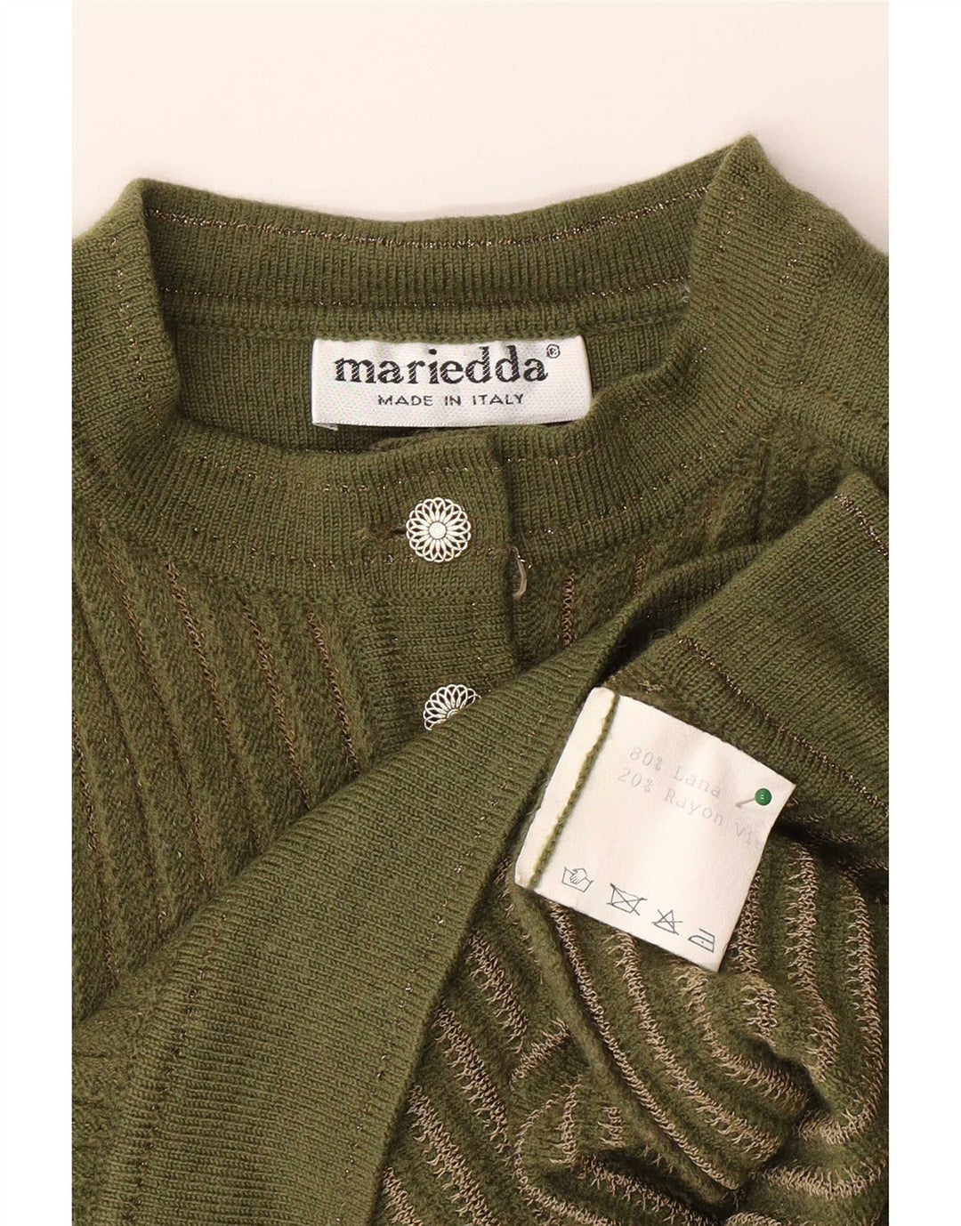 Mariedda Womens Button Neck Jumper Sweater UK 16 Large Green Wool