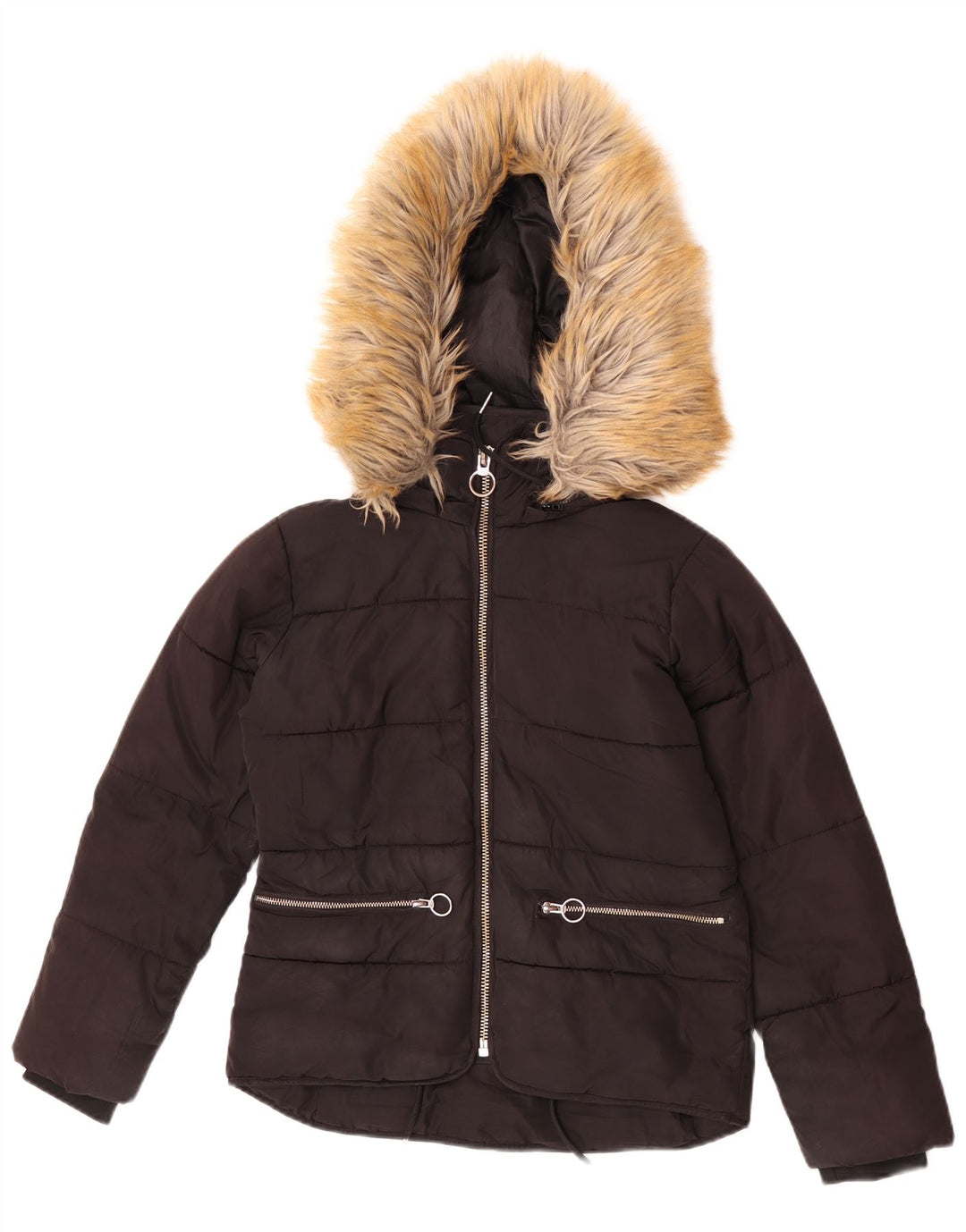 Topshop Womens Petite Hooded Padded Jacket UK 4 XS Black Polyester