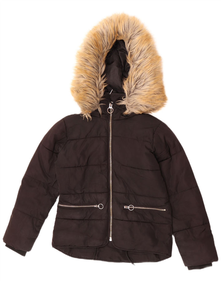Topshop Womens Petite Hooded Padded Jacket UK 4 XS Black Polyester