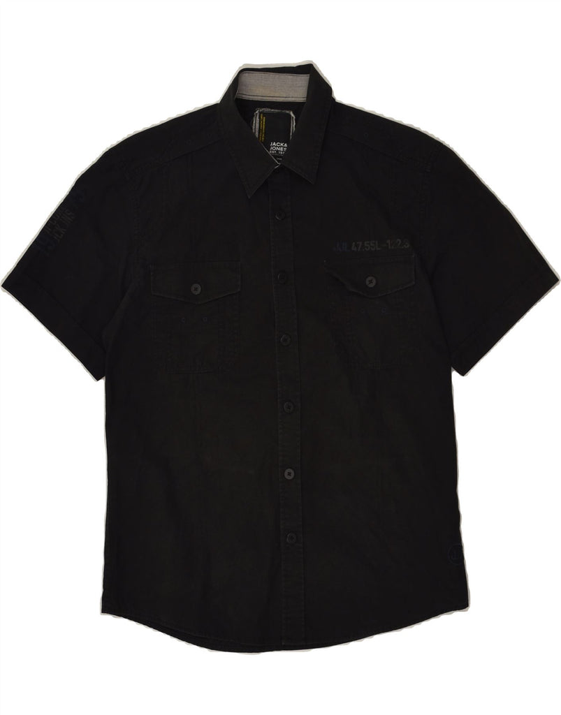 JACK & JONES Mens Short Sleeve Shirt Medium Black Cotton | Vintage Jack & Jones | Thrift | Second-Hand Jack & Jones | Used Clothing | Messina Hembry 