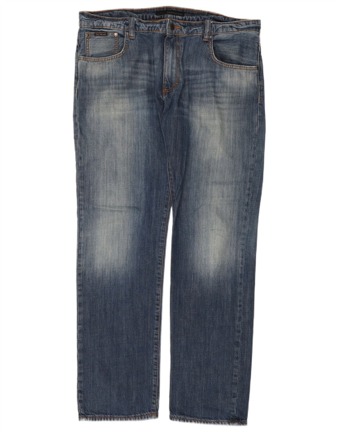 Calvin Klein Mens Straight Jeans W38 L34 Blue Cotton